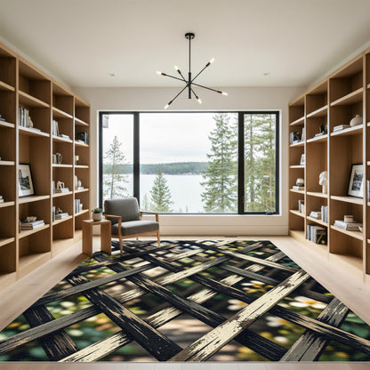 Monochrome Geometric Lattice Grid Rug