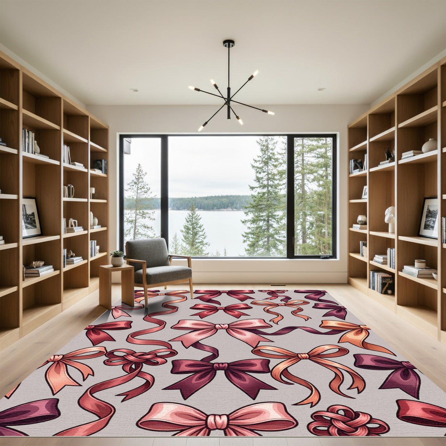 Elegant Rose Ribbon Bow Wallcovering Rug