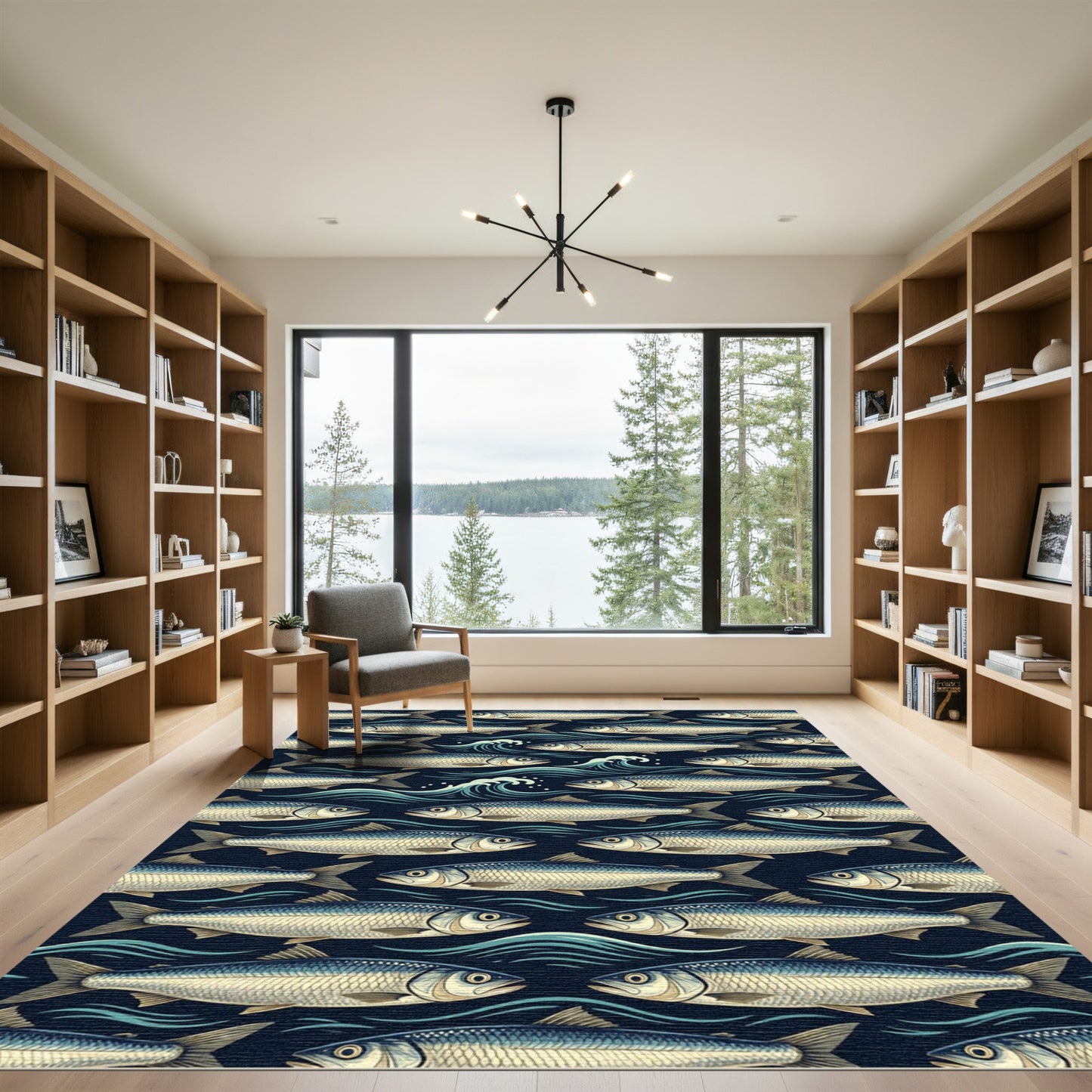 Midnight Herring Shoal Marine Wave Rug