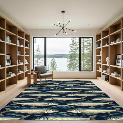 Midnight Herring Shoal Marine Wave Rug