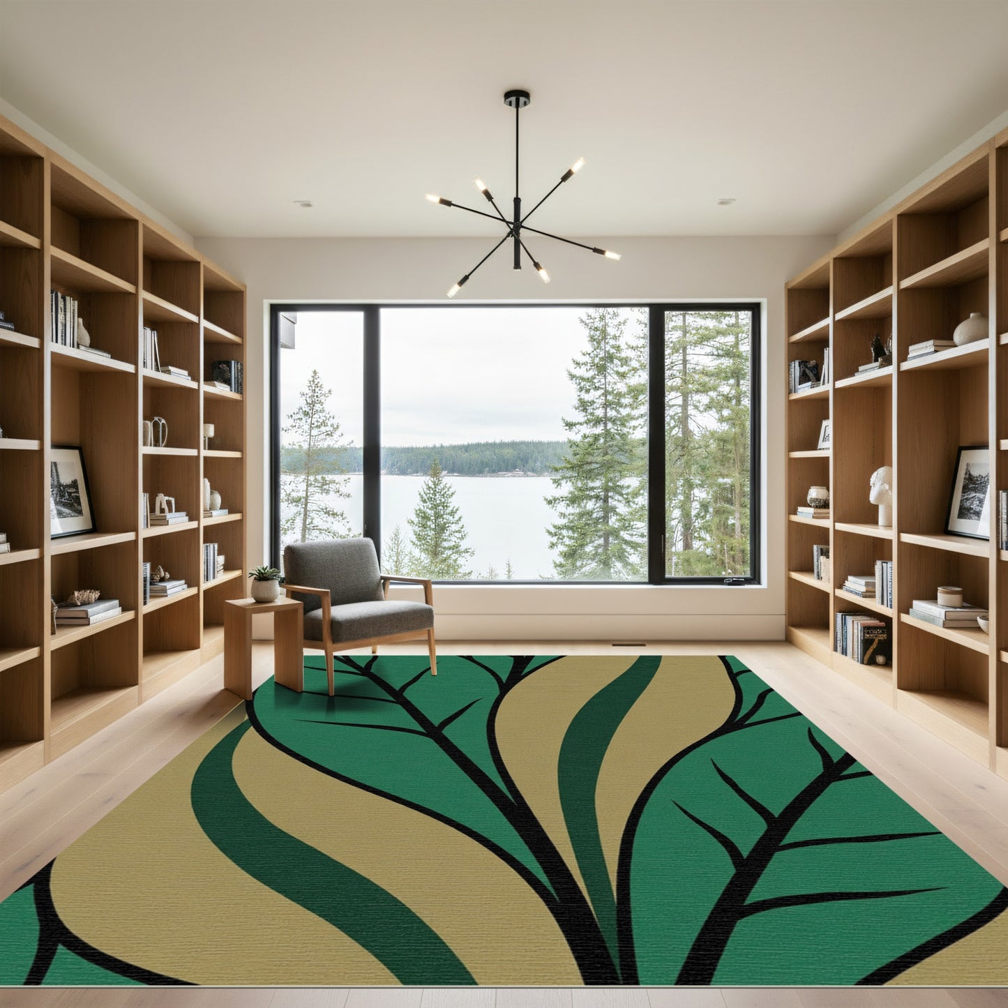 Emerald Gold Branch Leaf Composition Rug