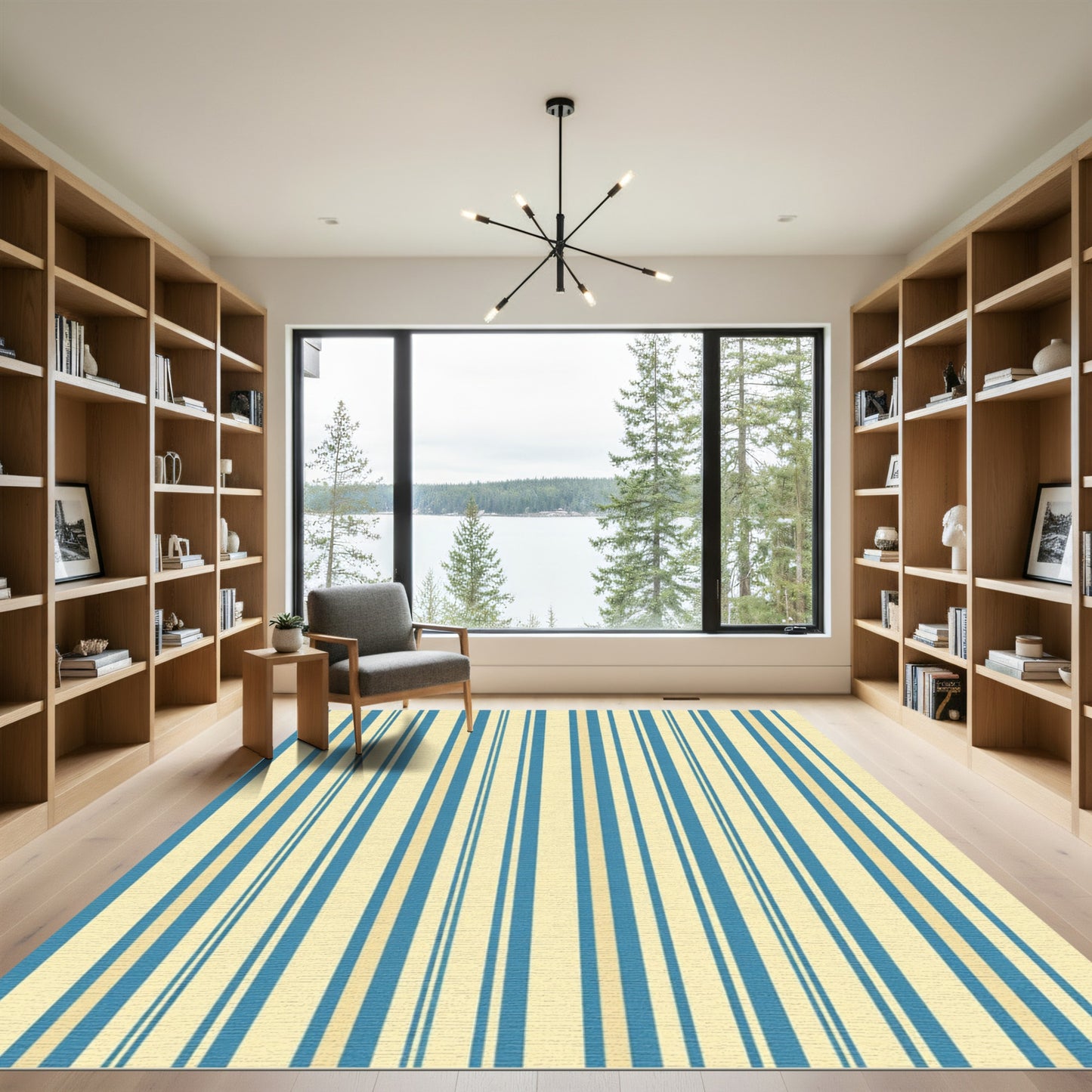 Classic Blue Cream Vertical Stripes Rug