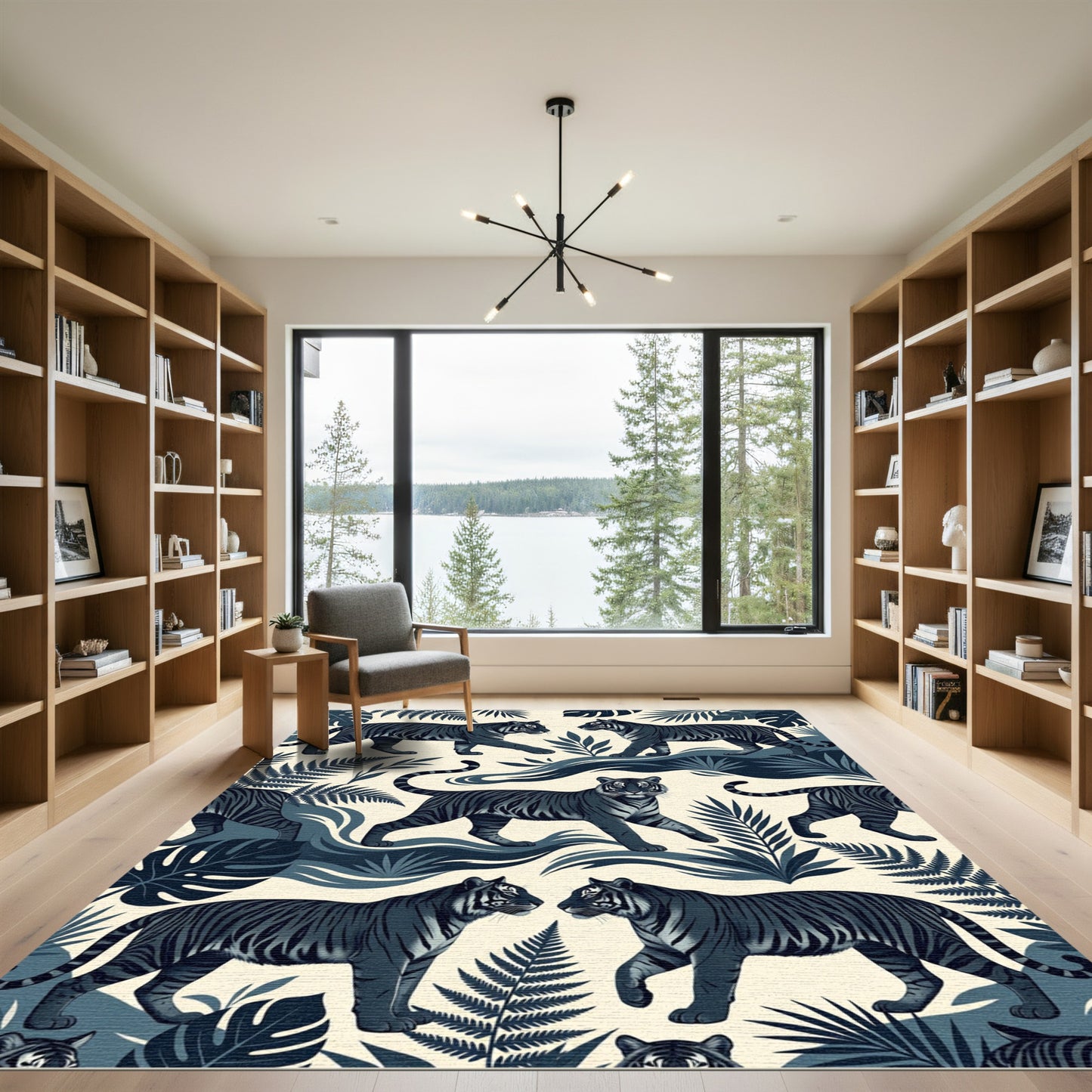 Dark Blue Tiger Jungle Walk Rug