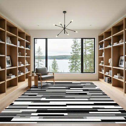 Abstract Monochrome Horizontal Lines Rug