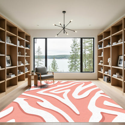Coral And White Swirls Rug
