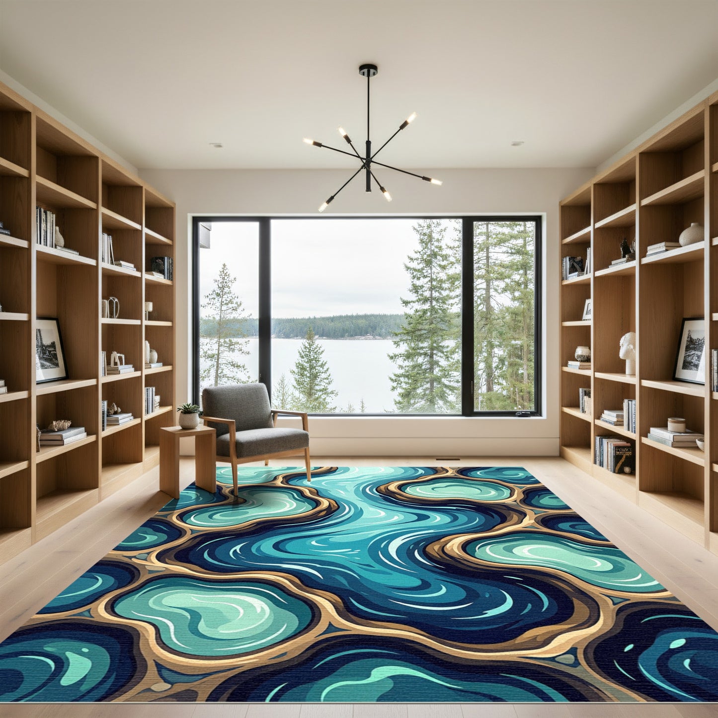 Oceanic Teal Organic Winding Flow Rug