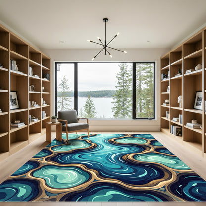 Oceanic Teal Organic Winding Flow Rug