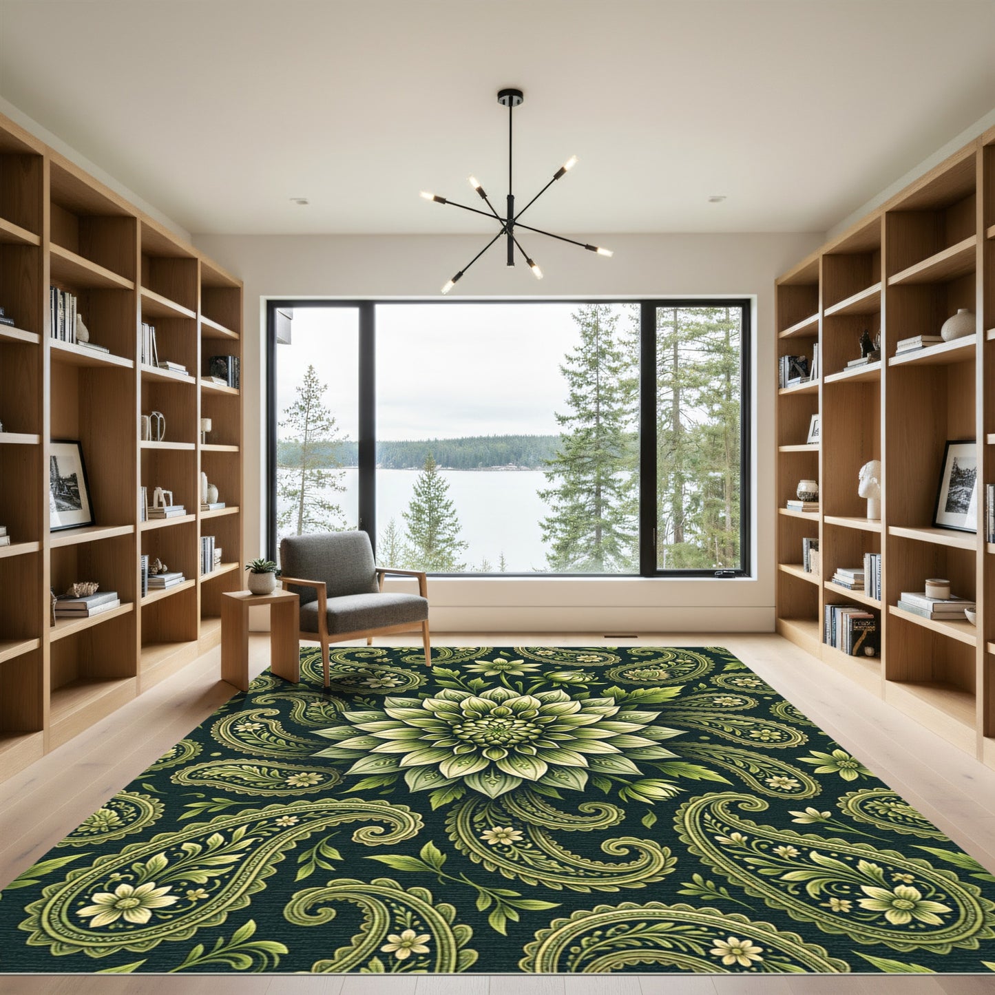 Elegant Sage Green Floral Paisley Meadow Rug