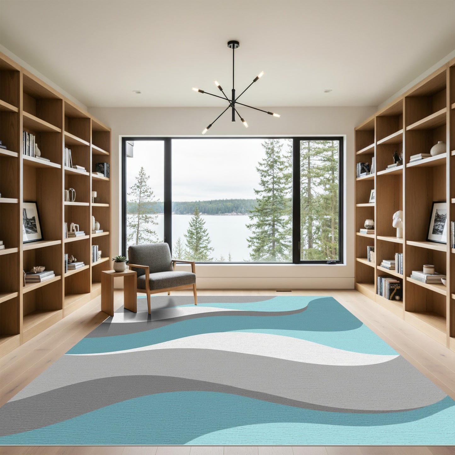 Oceanic Waves Gray White Blue Rug