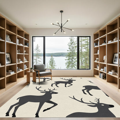 Dark Gray Deer Repeating Scenic Rug
