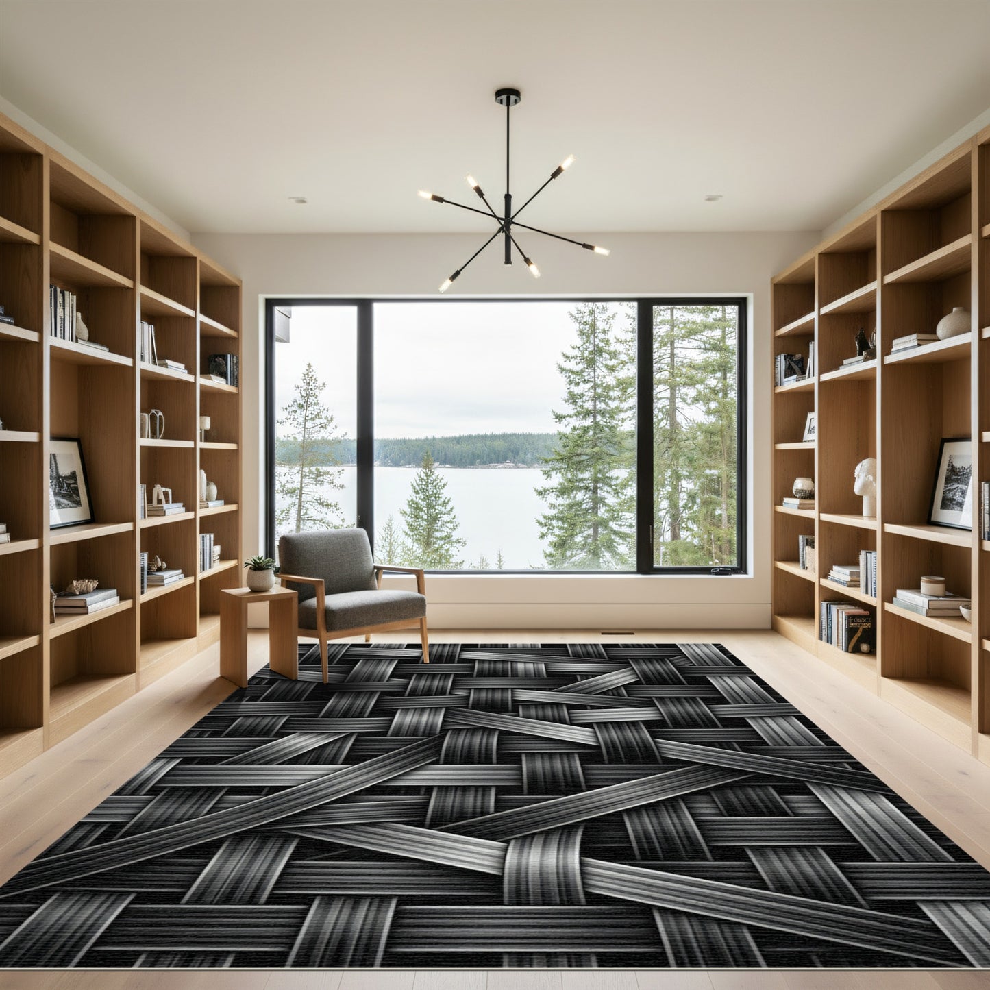 Monochromatic Woven Carbon Interlocking Texture Rug