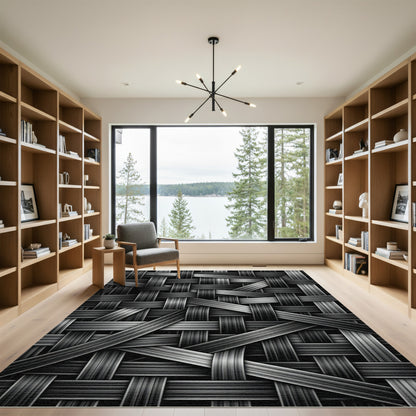 Monochromatic Woven Carbon Interlocking Texture Rug