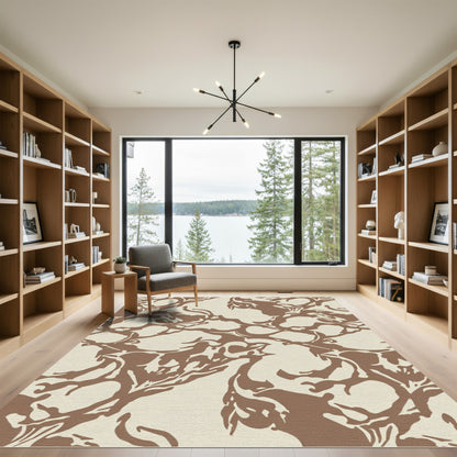 Brown Abstract Organic Swirl Rug