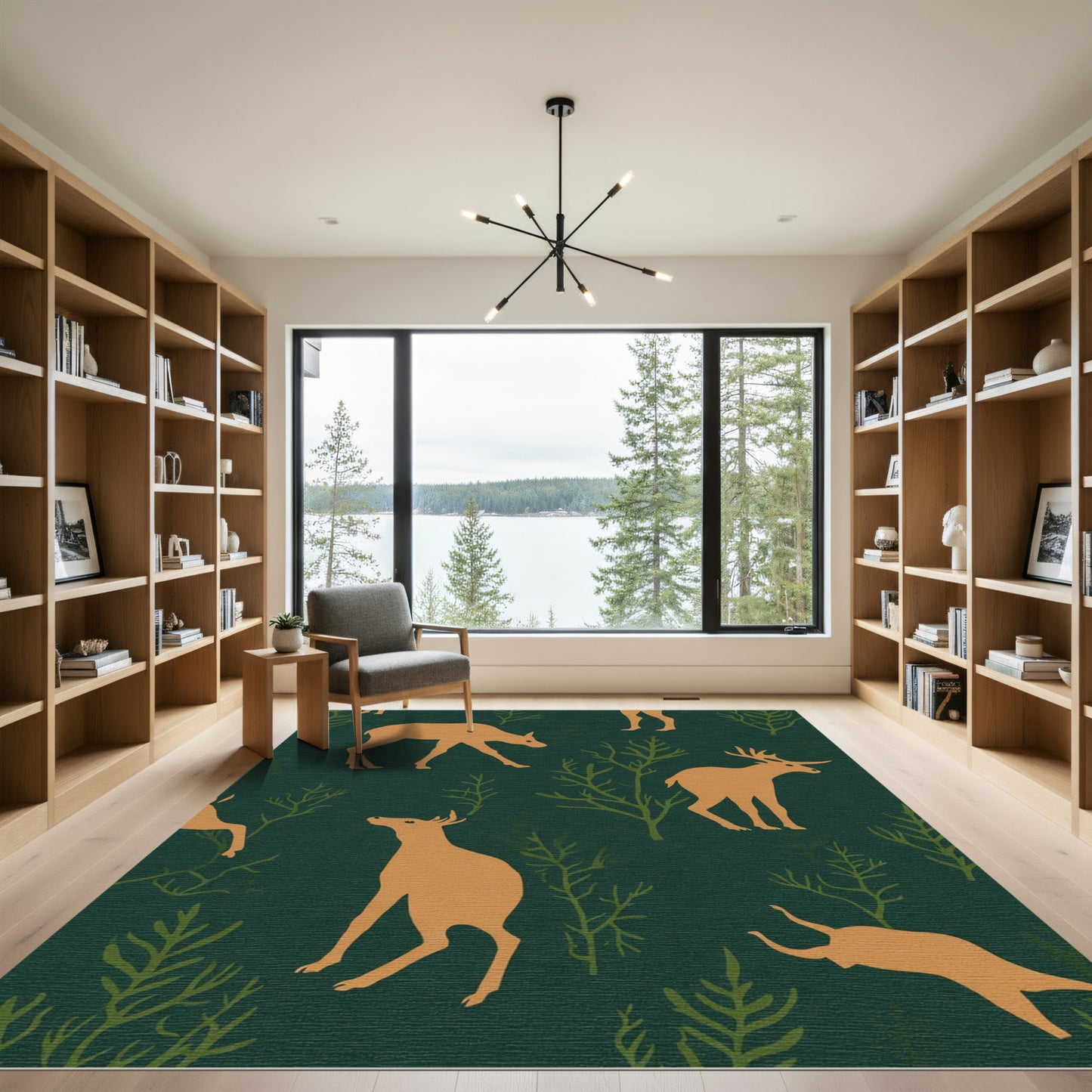 Golden Deer Forest Scene Rug