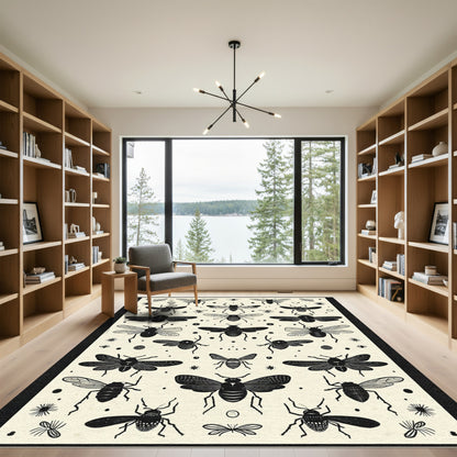 Black Insect Collage Cream Field Rug
