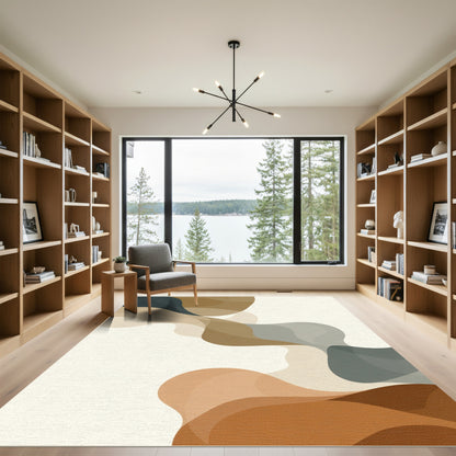 Abstract Flowing Shapes Neutral Tones Rug