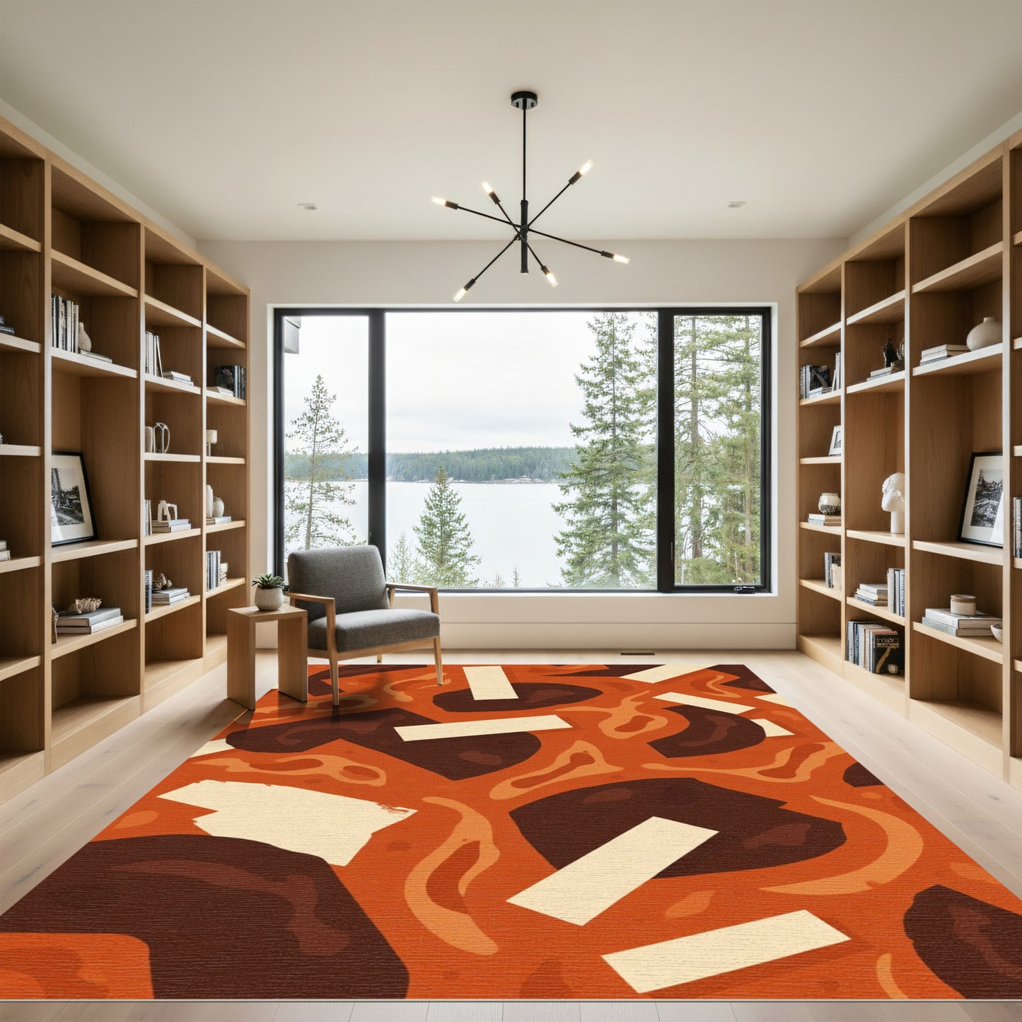 Terracotta Scarlet Abstract Organic Shapes Rug