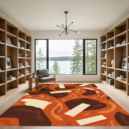 Terracotta Scarlet Abstract Organic Shapes Rug