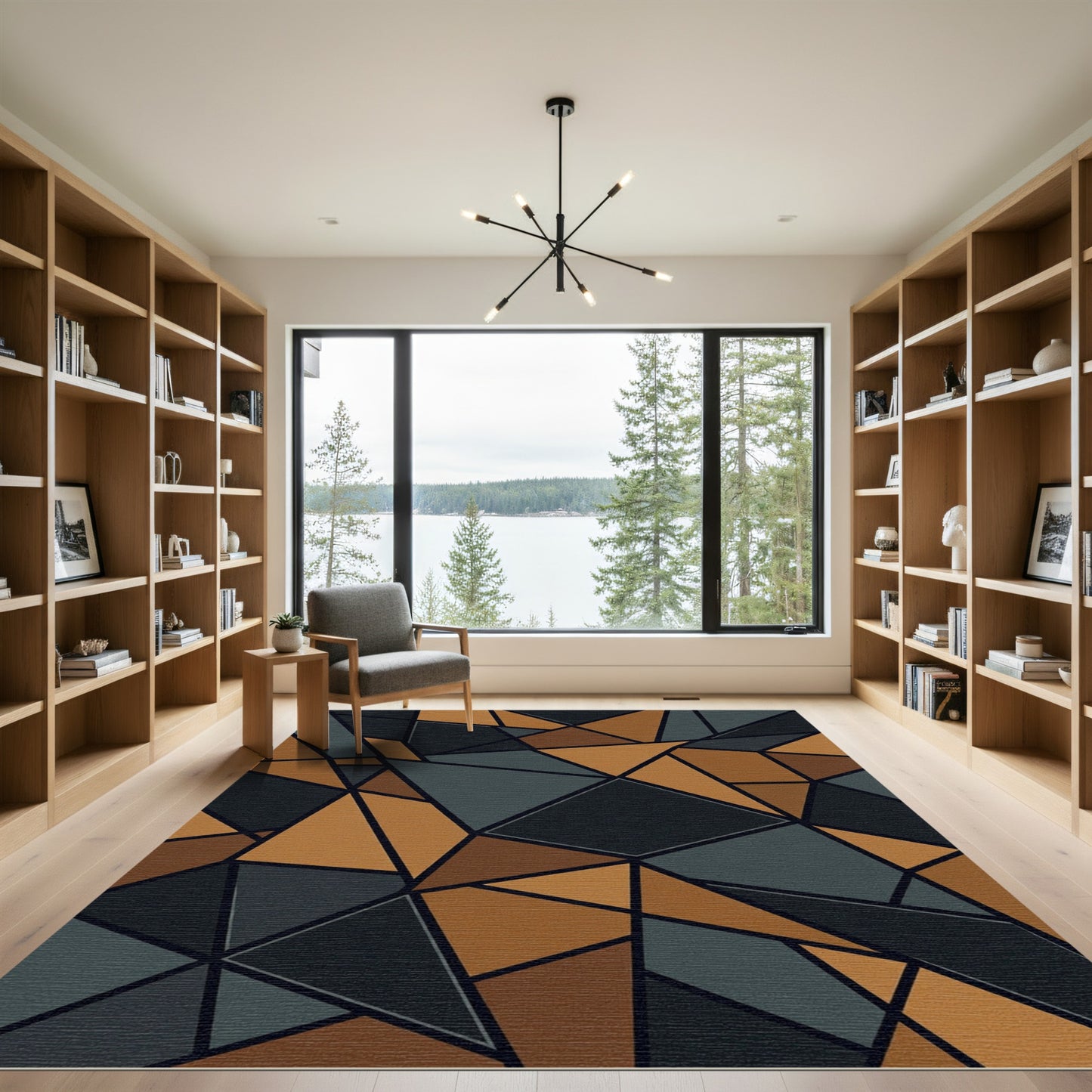 Geometric Ochre and Charcoal Angular Rug
