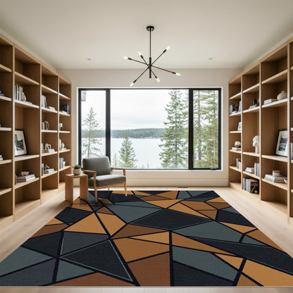 Geometric Ochre and Charcoal Angular Rug