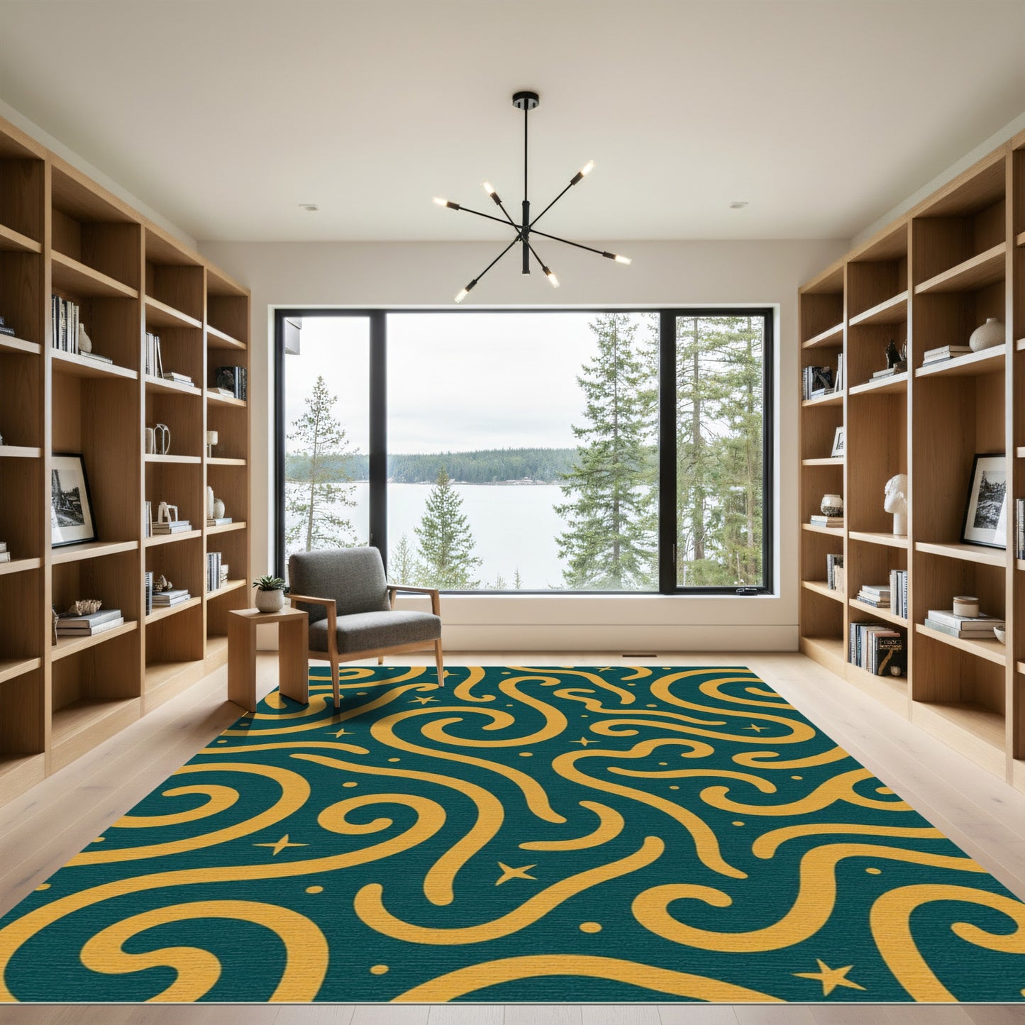 Teal Gold Swirl Starry Night Rug