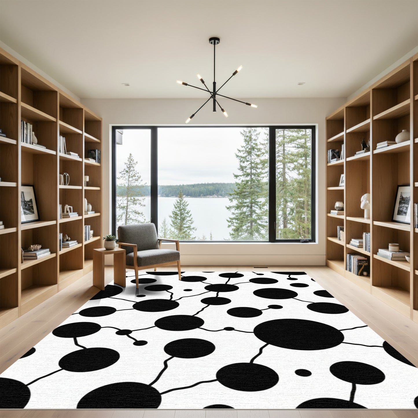 Black Interconnected Circles White Rug