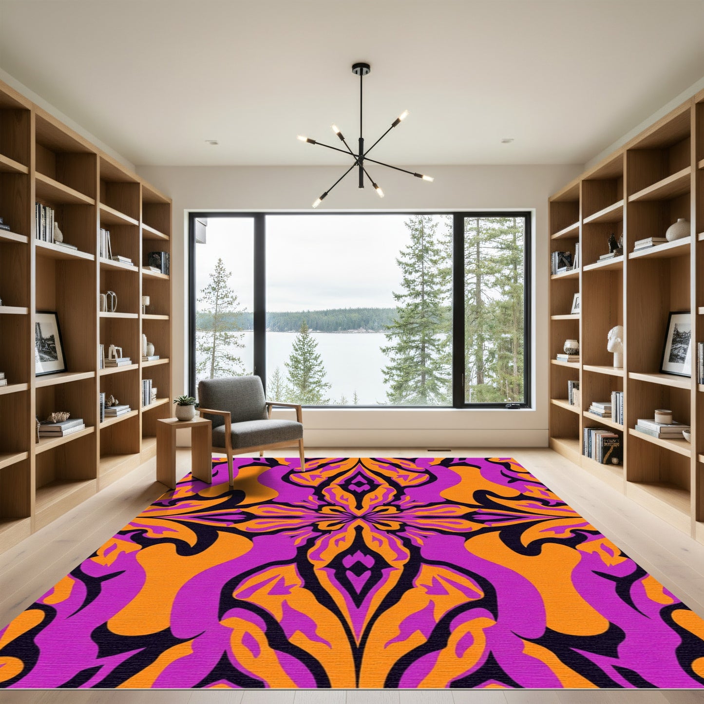 Vibrant Orange Purple Abstract Swirls Rug