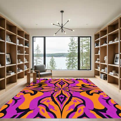 Vibrant Orange Purple Abstract Swirls Rug