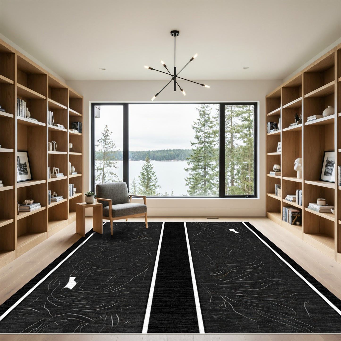 Abstract Black White Organic Flow Rug