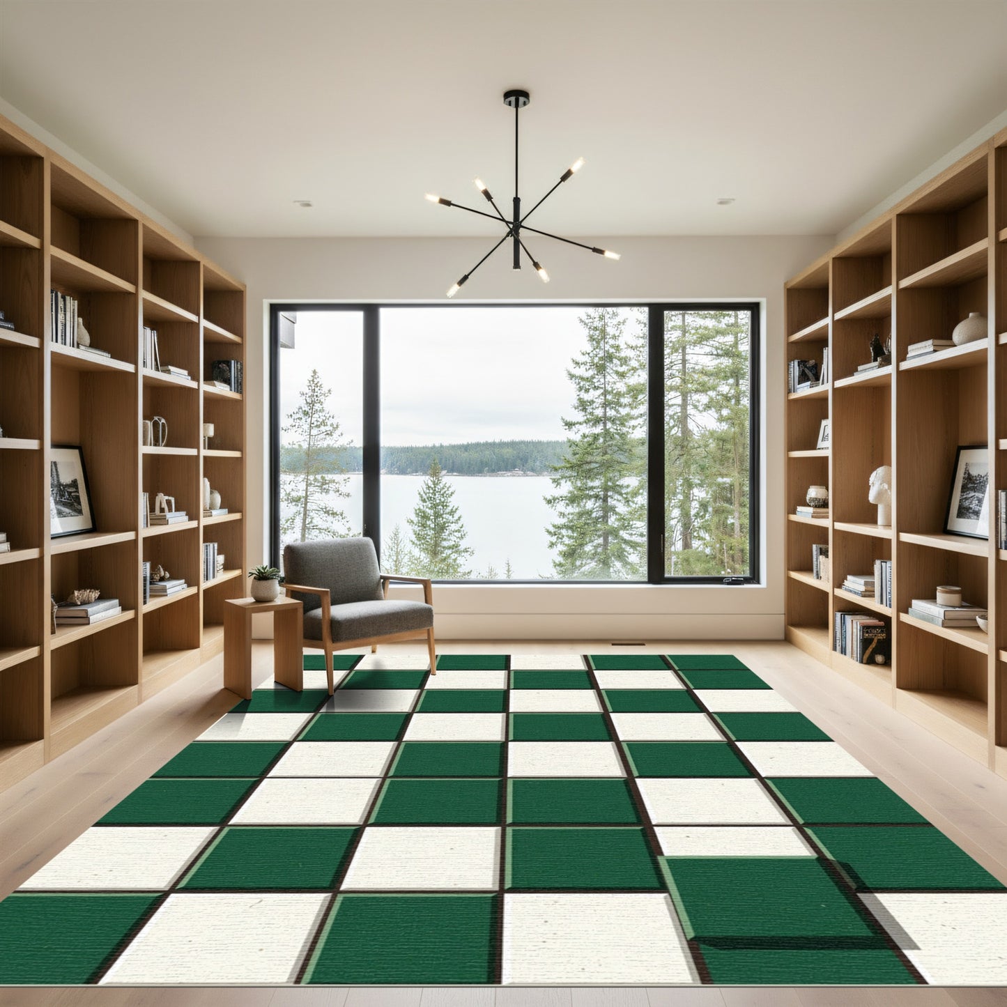 Emerald White Checkerboard Squares Rug