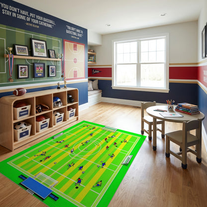 Vibrant Soccer Field Players Rug