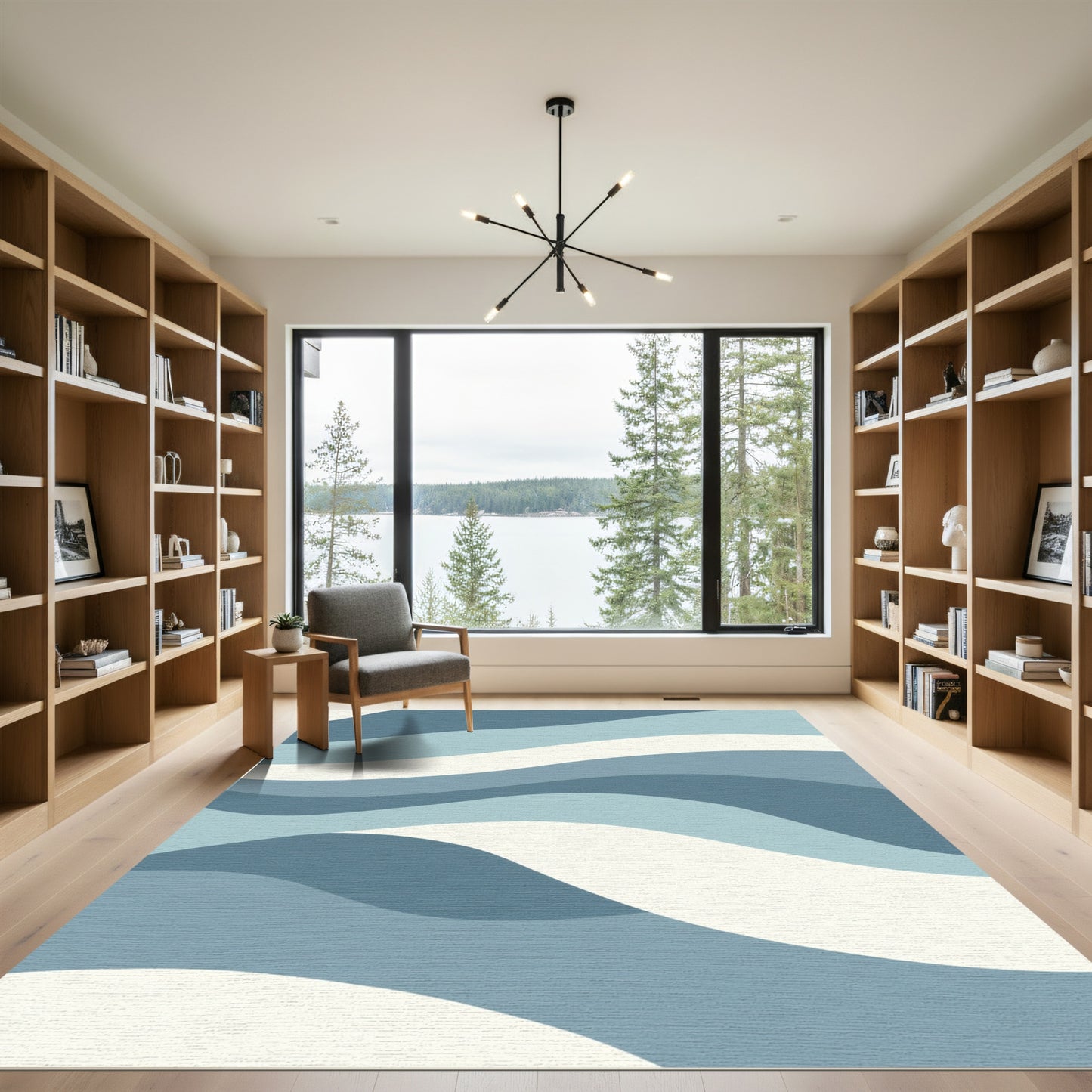 Ocean Blue Wavy Stripes Rug