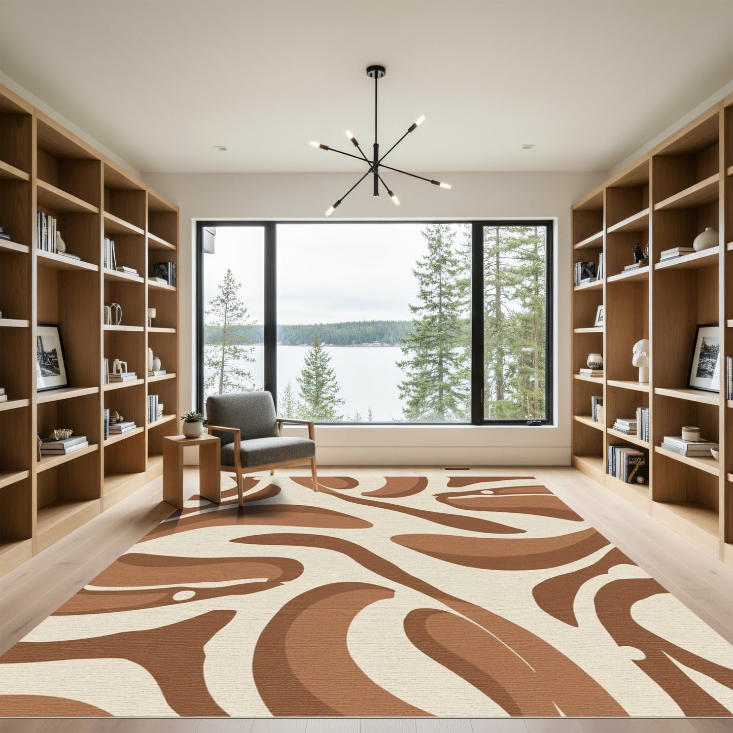 Brown Cream Swirl Abstract Rug