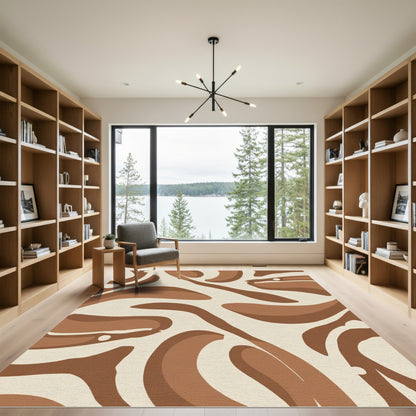 Brown Cream Swirl Abstract Rug