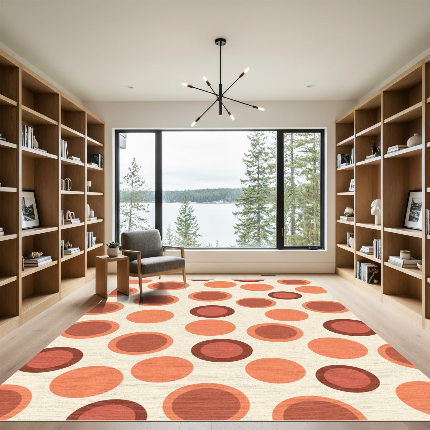 Retro Red Orange Circles Pattern Rug