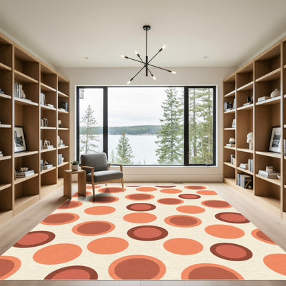Retro Red Orange Circles Pattern Rug