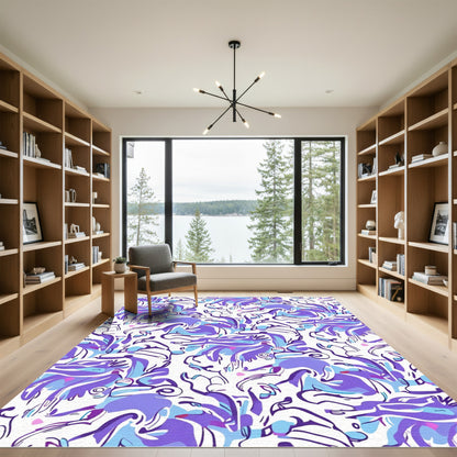 Purple Blue Abstract Whimsical Creatures Rug