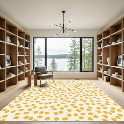 Golden Polka Dot Brushstroke Rug