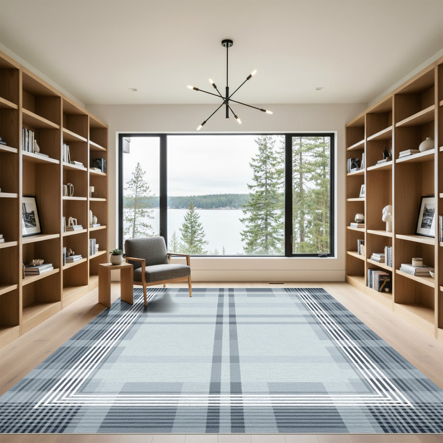 Pale Blue Plaid Frame Rug
