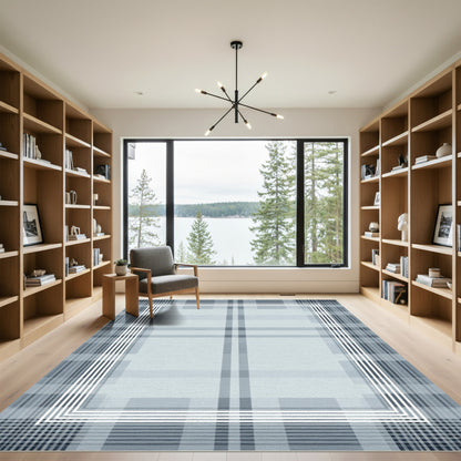 Pale Blue Plaid Frame Rug