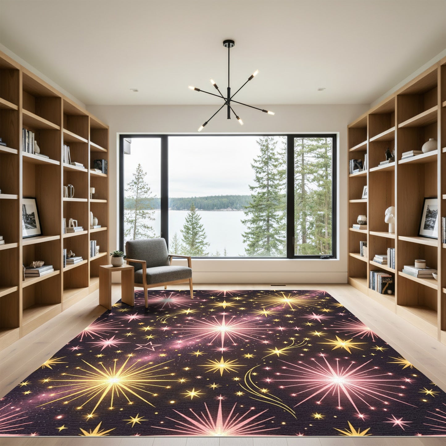 Celestial Gold and Rose Starry Night Rug