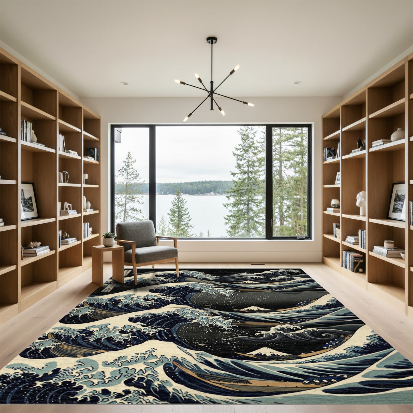 Great Wave Blue White Ocean Scene Rug