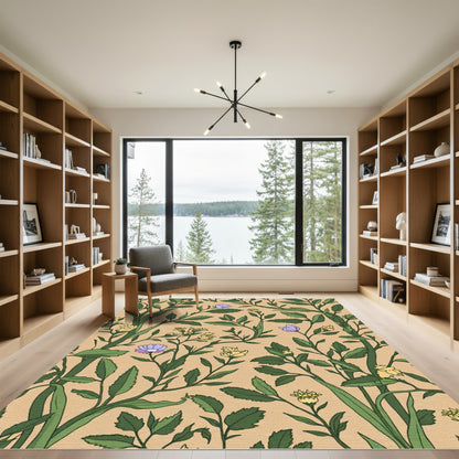 Green Vine And Lavender Floral Rug