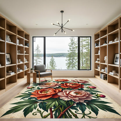Vibrant Peony Bouquet Floral Accent Rug