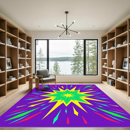 Electric Yellow Green Burst Explosion Rug