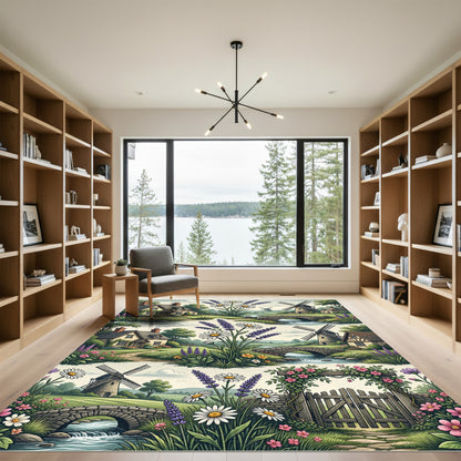 Rustic Countryside Lavender Daisy Gate Rug