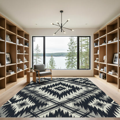 Black and Gray Tribal Diamond Plaid Rug