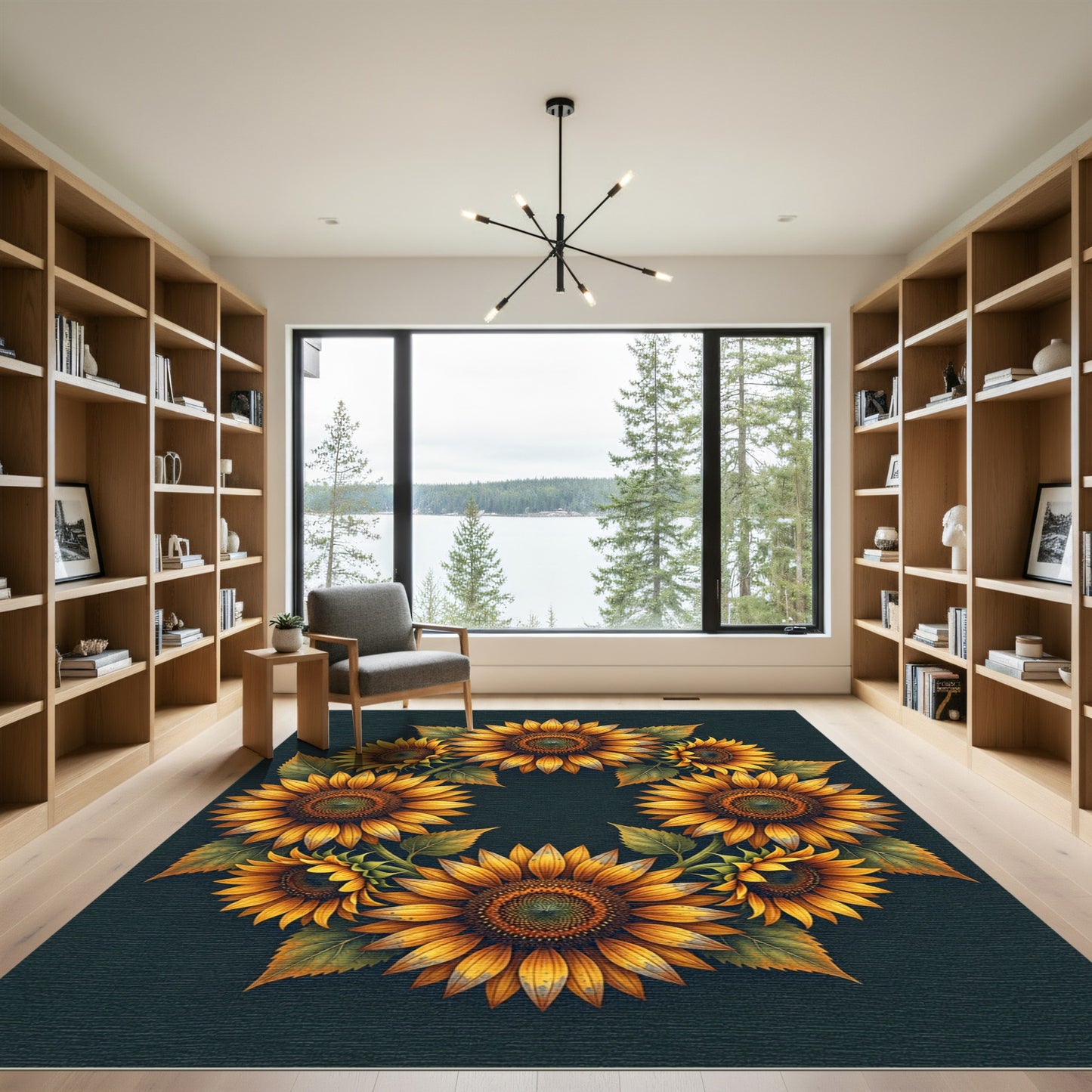 Radiant Golden Sunflower Wreath Rug