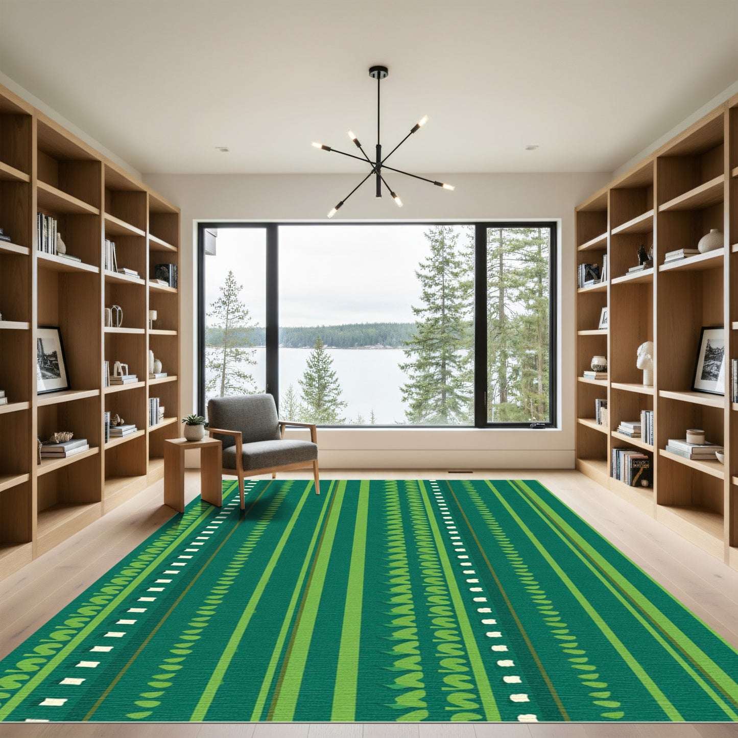 Emerald Green Vertical Stripe Organic Rug