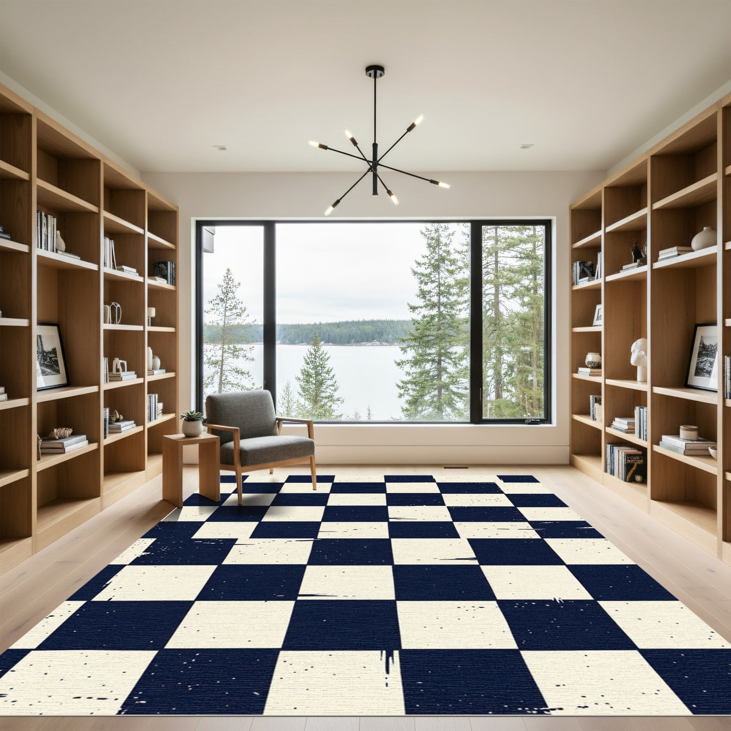Vintage Navy Checkerboard Splatter Rug